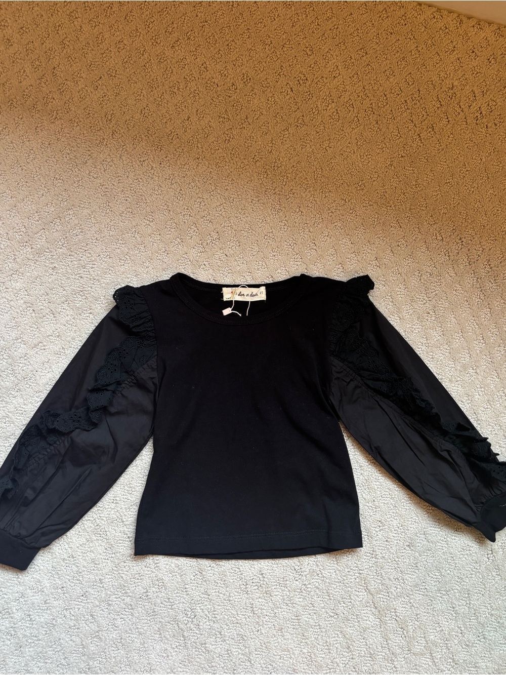 NWT - Doe a Dear Black Long-Sleeve Ruffle Detail Kids Top